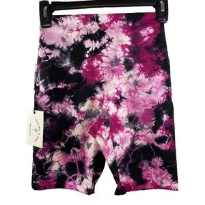 Electric & Rose Womens Bike Shorts Activewear Tie Dye Stretch Pink Black Sz S